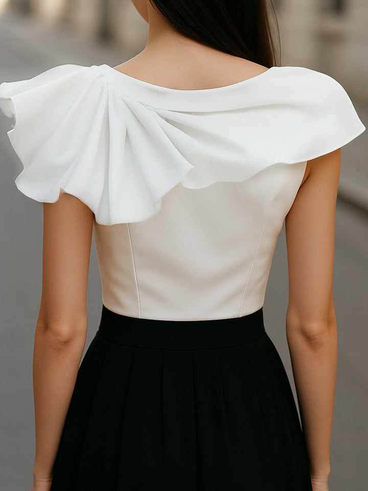 Chic Asymmetric Ruffle Blouse with Boat Neck