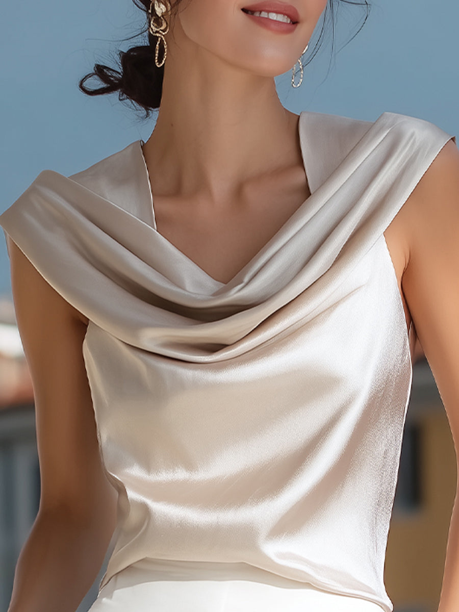 Elegant Draped Satin Cowl Blouse