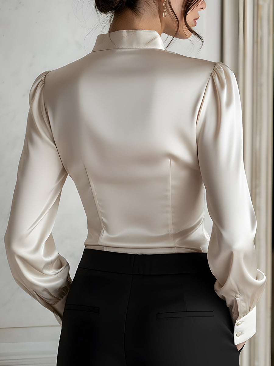 Elegant Mandarin-Collar Button-Front Fitted Blouse