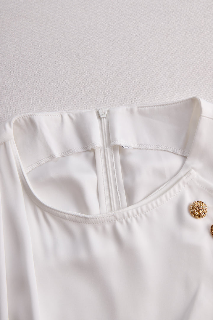 Elegant White Draped Top with Button Detail