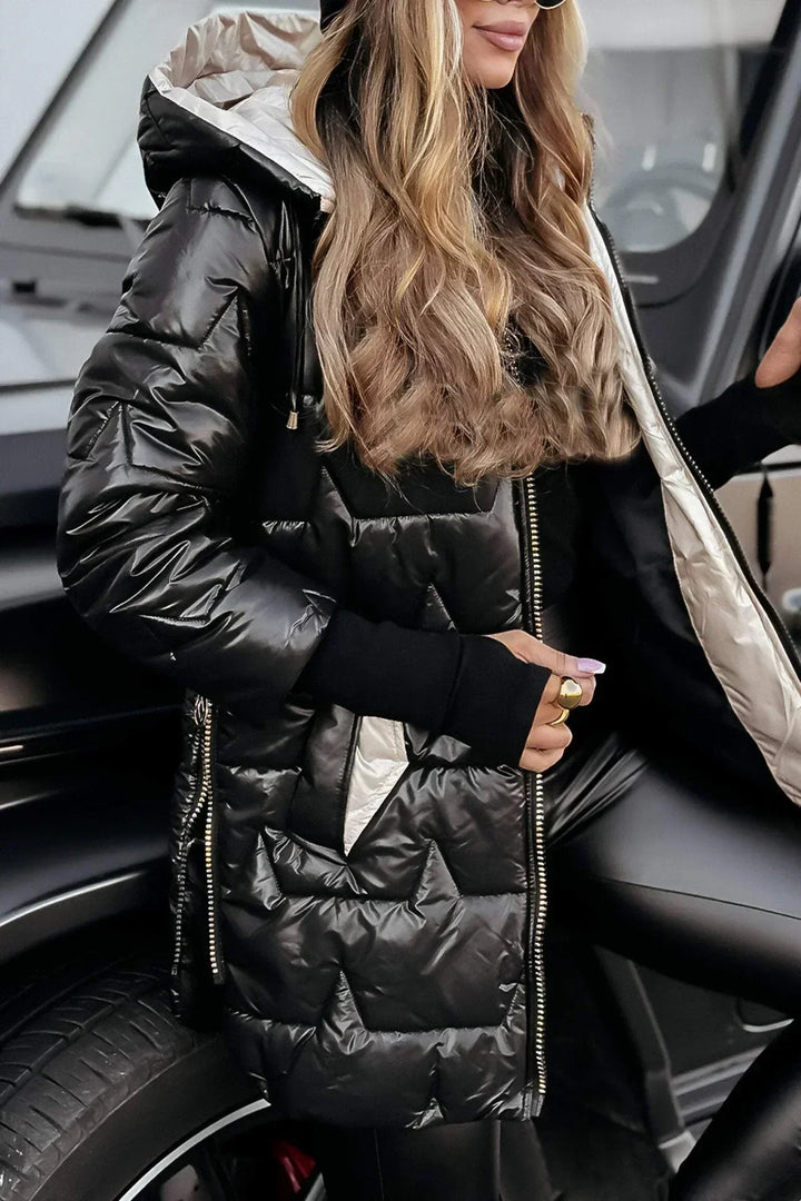 Lina | Long, Warm Quilted Jacket with Generous Hood